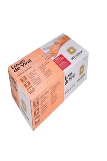 Luva De Vinil Sem Pó Descartável 100 Unid Descarpack Cor Transparente Tamanho P