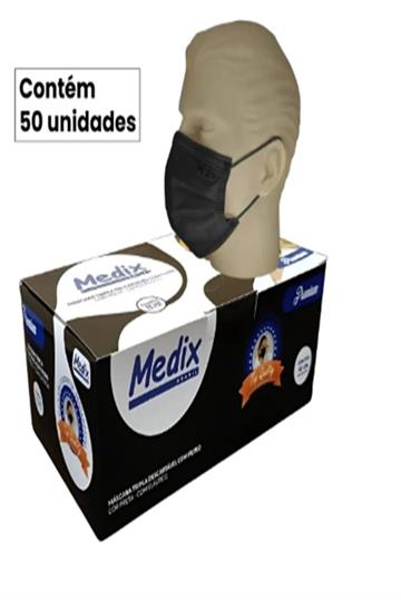 Máscara Descartável Tripla Camada Preta Medix com 50 Unidades